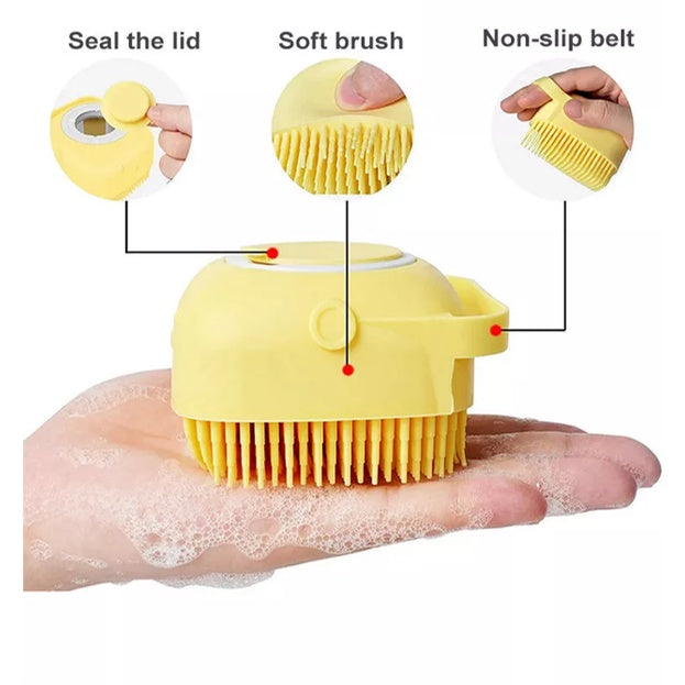 Silicone Pet Brush Bath with Liquid Soap Dispenser