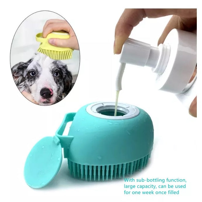 Silicone Pet Brush Bath with Liquid Soap Dispenser