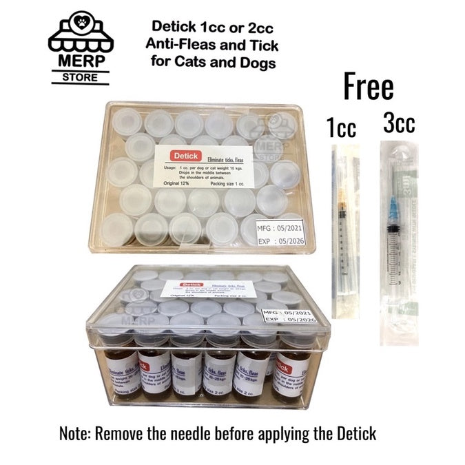 Detick 1cc and 2cc Anti-Fleas and Ticks for Cats and Dogs