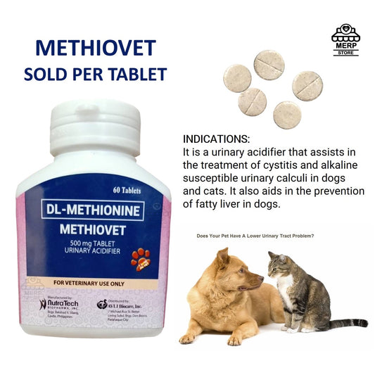 METHIOVET Tablet Urinary Acidifier 500mg for Cats and Dogs